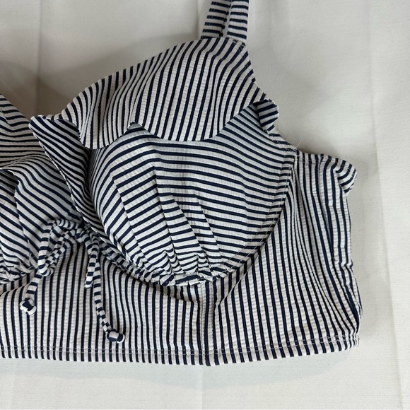 CACIQUE SWIM Women’s Size 44C Bikini Top Striped Underwire Ruffled Padded - Picture 3 of 16